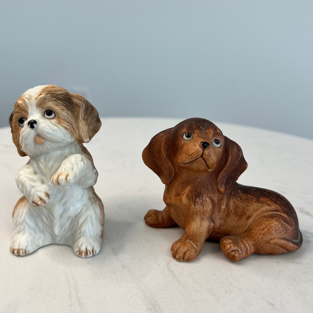 Vintage Homco Dog Figurine Set of 2‎ Shih Tzu Spaniel Dachshund Ceramic Puppy